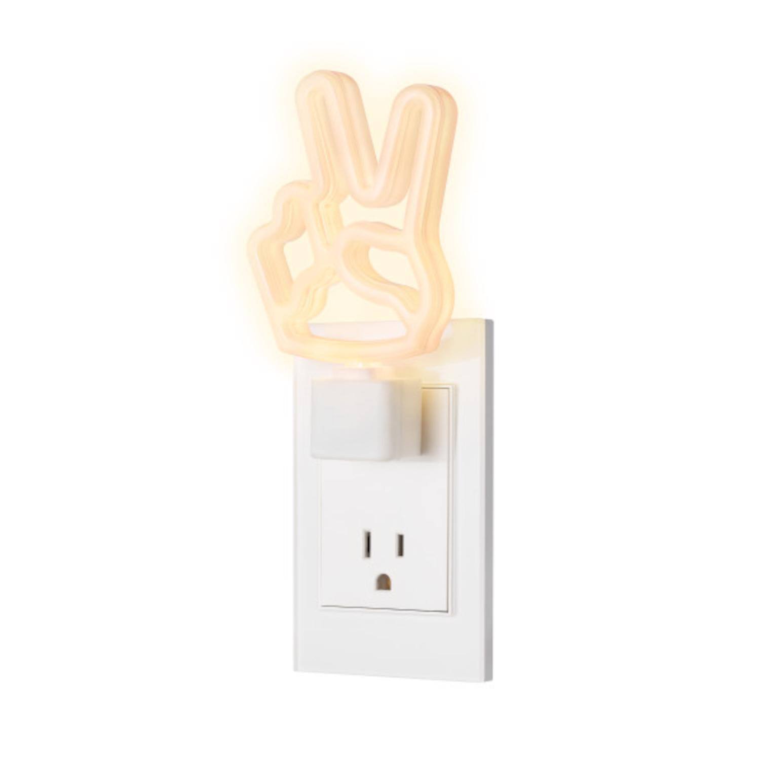 Front. Globe Electric - Globe Electric Automatic Plug-in Peace Sign LED Night Light.
