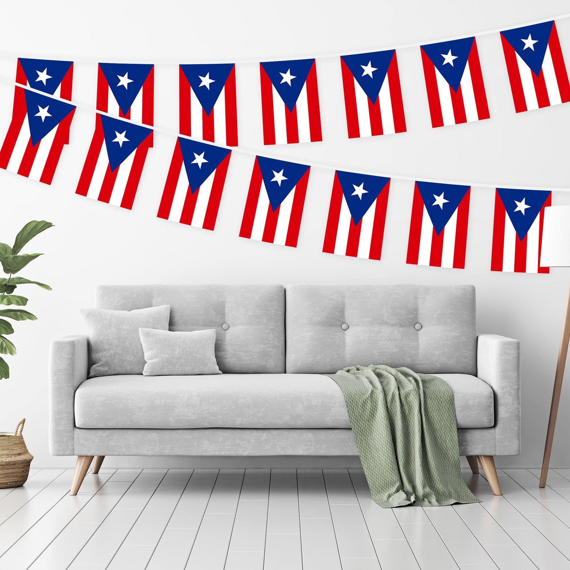 Angle. G128 - Puerto Rico Bunting Banner - 33 ft String with 38 Mini Flags (8.2 x 5.5 in), 150D Polyester. - Assorted Colors.