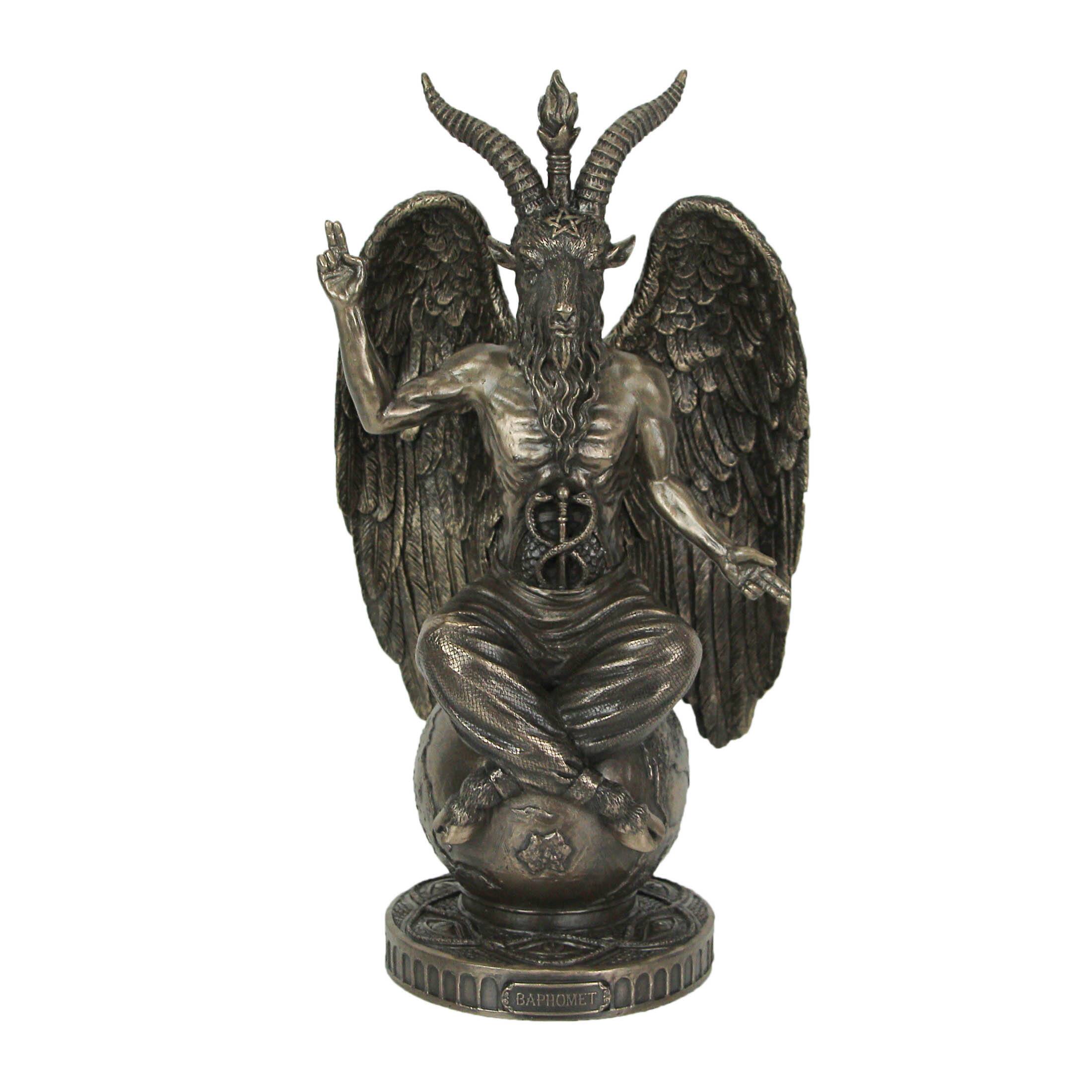 Veronese Design - Baphomet Sabbatic Goat Idol Sitting On Globe Statue Satanic Occultic Altar Sculpture - Bronze