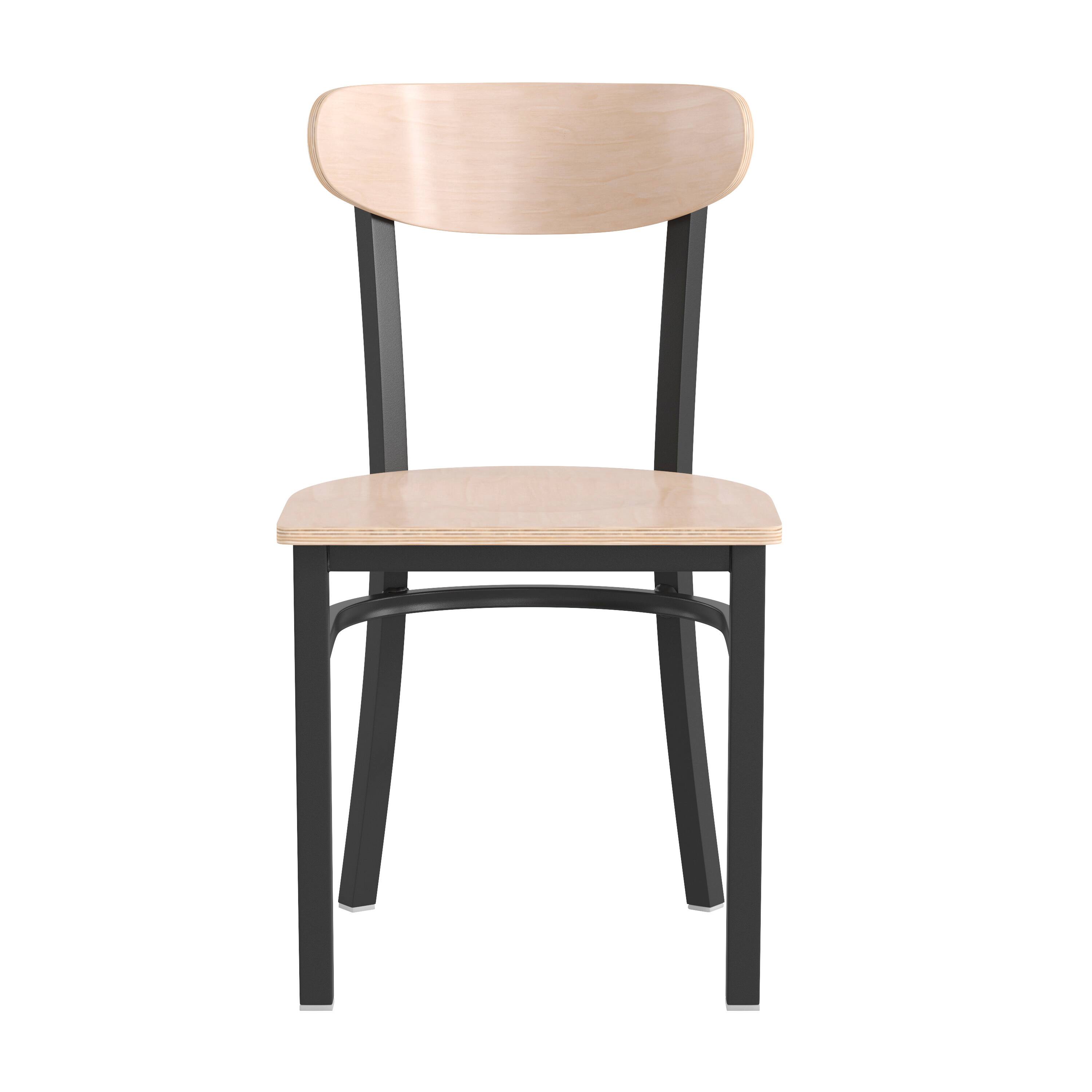 Alt View 9. Emma + Oliver - Yara Industrial Dining Chair with Rolled Steel Frame and Solid Wood Seat - 500 lbs. Static Weight Capacity - Natural Birch.