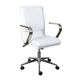Emma + Oliver - Ziva Modern Upholstered Mid-Back Home Office Chair with Arms and 5 Star Base - White LeatherSoft/Chrome Frame