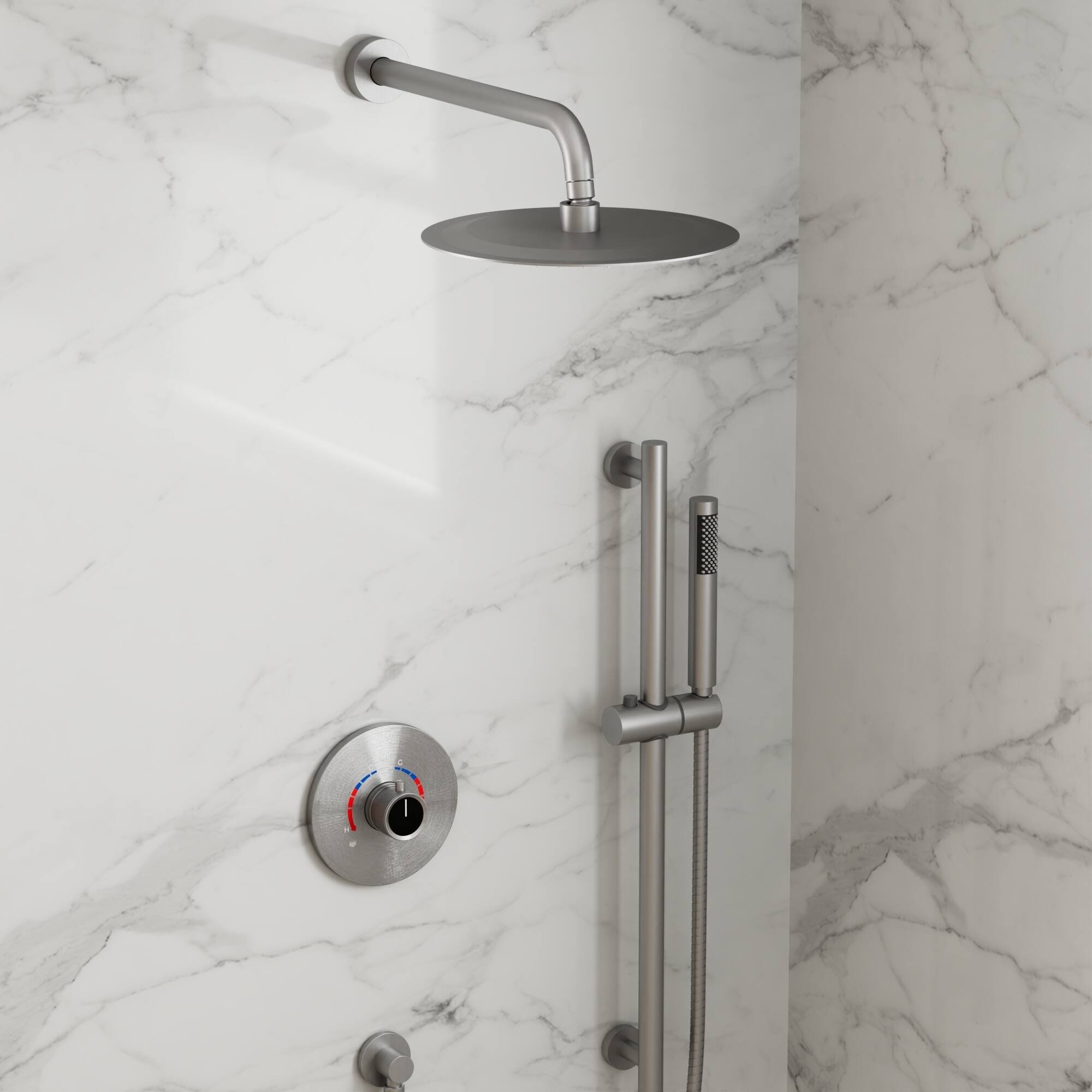 Alt View 6. GRANDJOY - Modern Anti-Scald Multifunction Shower System with Adjustable Slide Bar and Fingerprint-Resistant Finish - Brushed Nickel.