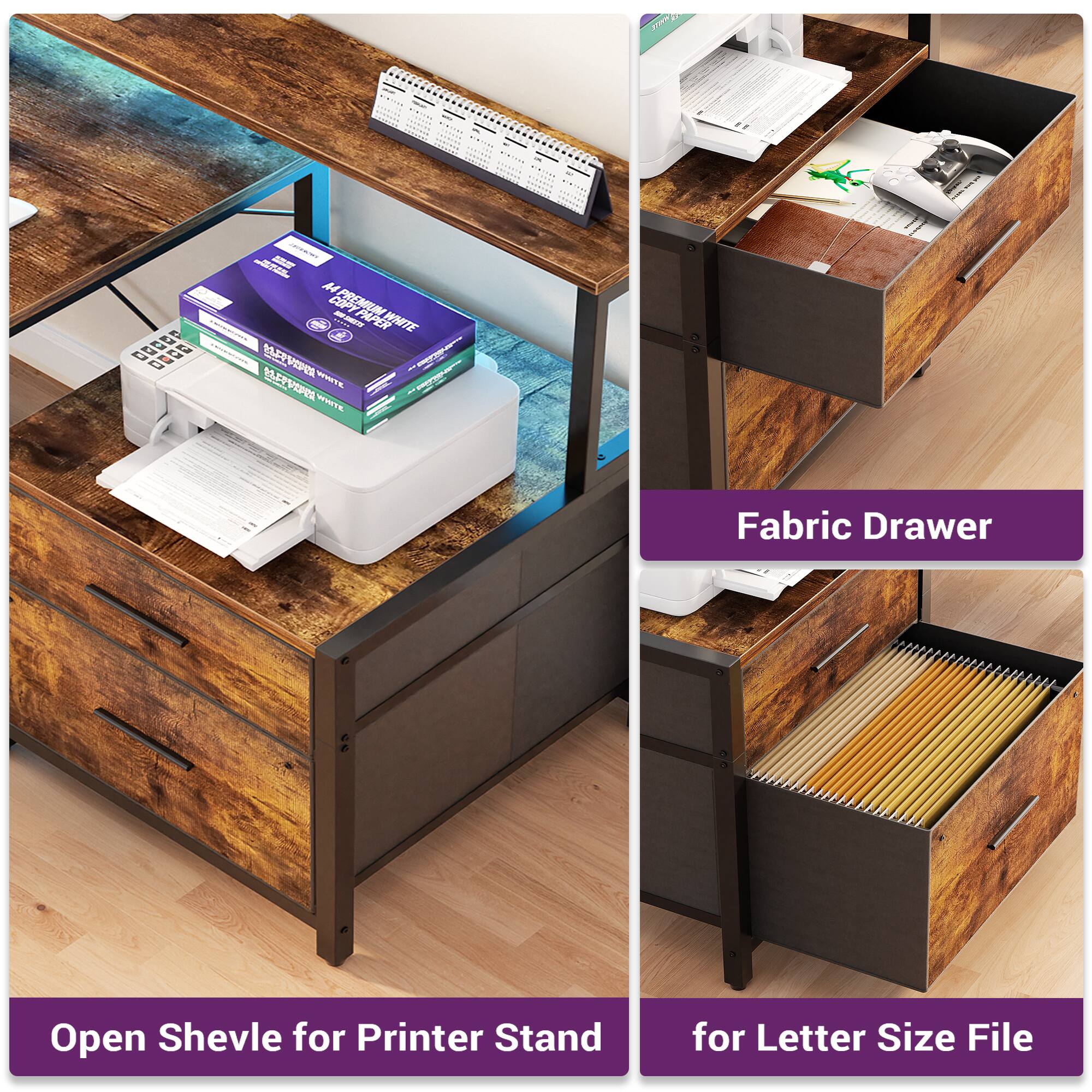 1. 00 GOOD a - A4 CO REMIMLWNTE POEM -- PER WNTE VLER TVTE V mTE

2. Fabric Drawer

3. Open Shevle for Printer Stand

4. for Letter Size File