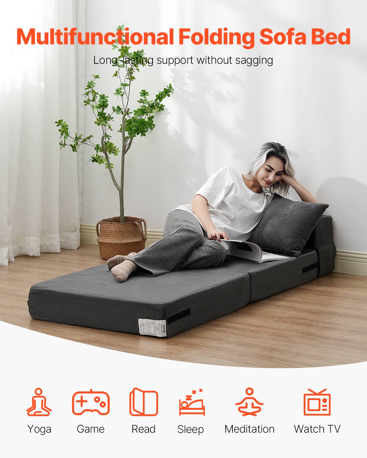 Multifunctional Folding Sofa Bed  
Long-lasting support without sagging  

Yoga  
Game  
Read  
Sleep  
Meditation  
Watch TV