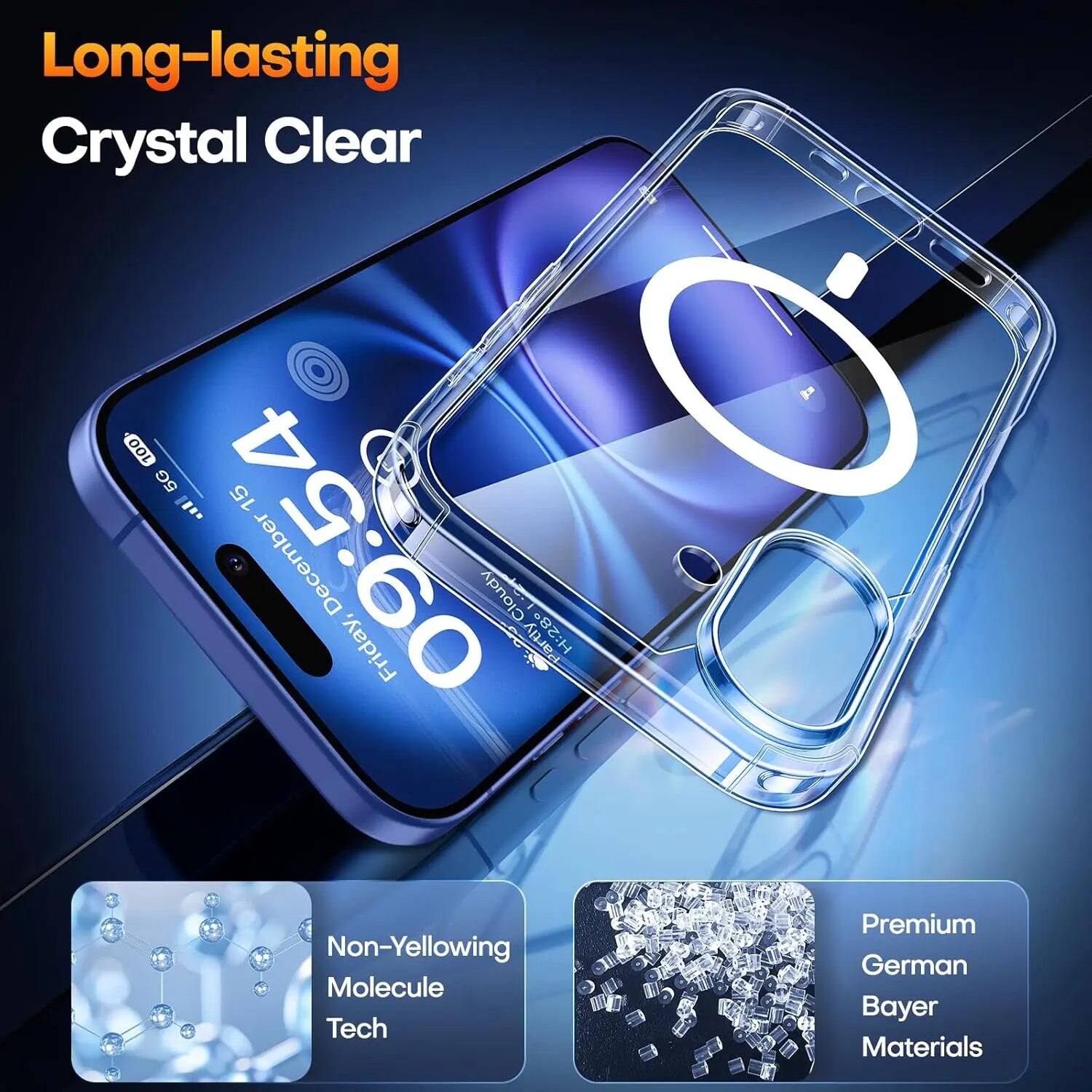 Long-lasting Crystal Clear

100% 5G

15:09:54

December Friday, Cloudy

Partly Non-Yellowing Molecule Tech

Premium German Bayer Materials