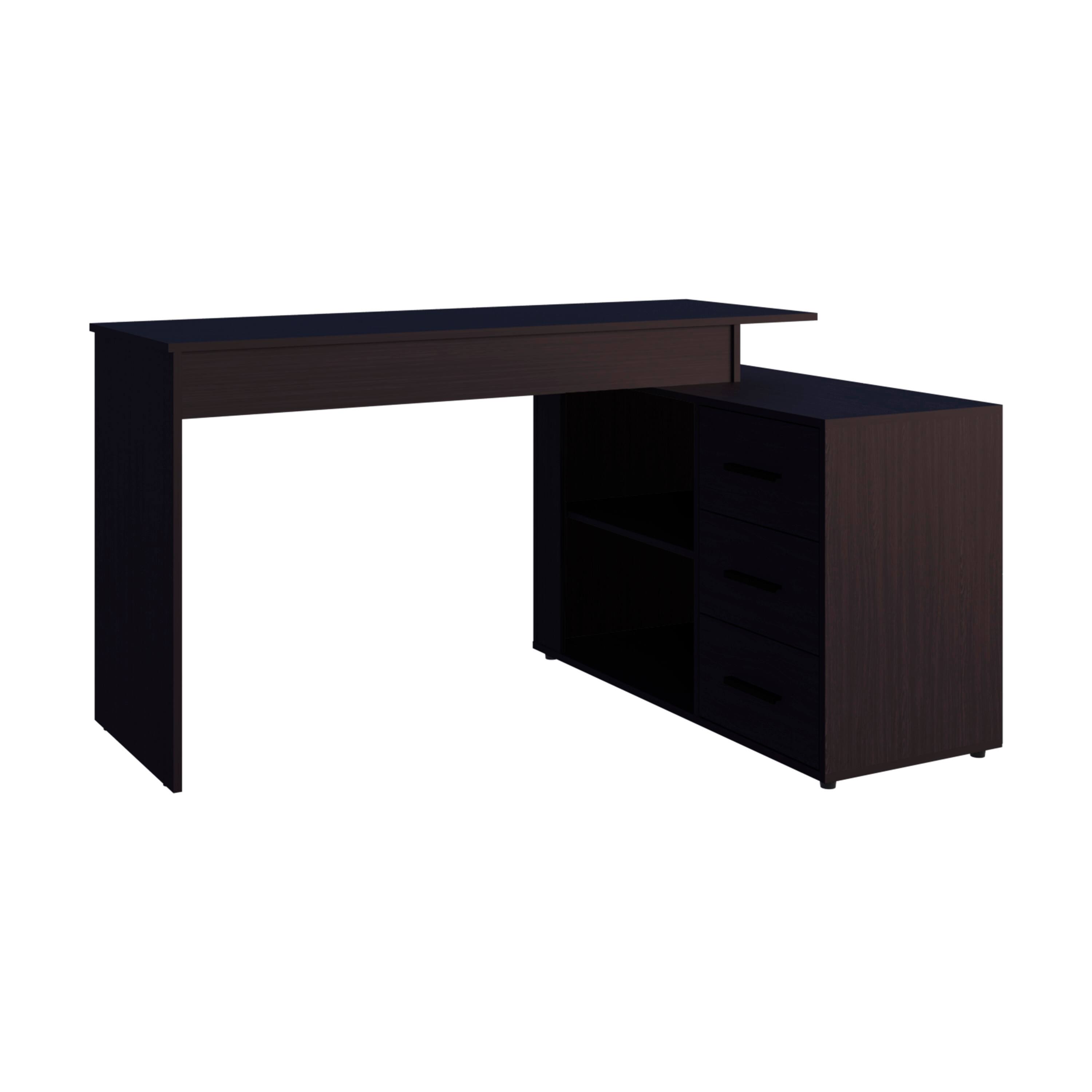 Front. Spaco - L-Shaped Desk, Open Storage Shelf, Corner Space Saving, Dual Workspace - Black.