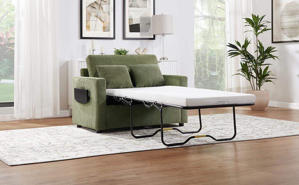 Angle. Roomtec - Twin Size Sofa Bed 47.2 inch Sleeper Sofa Loveseat Sofa with a Foldable Mattress a Foldable Side Table a Side Storage - Green.