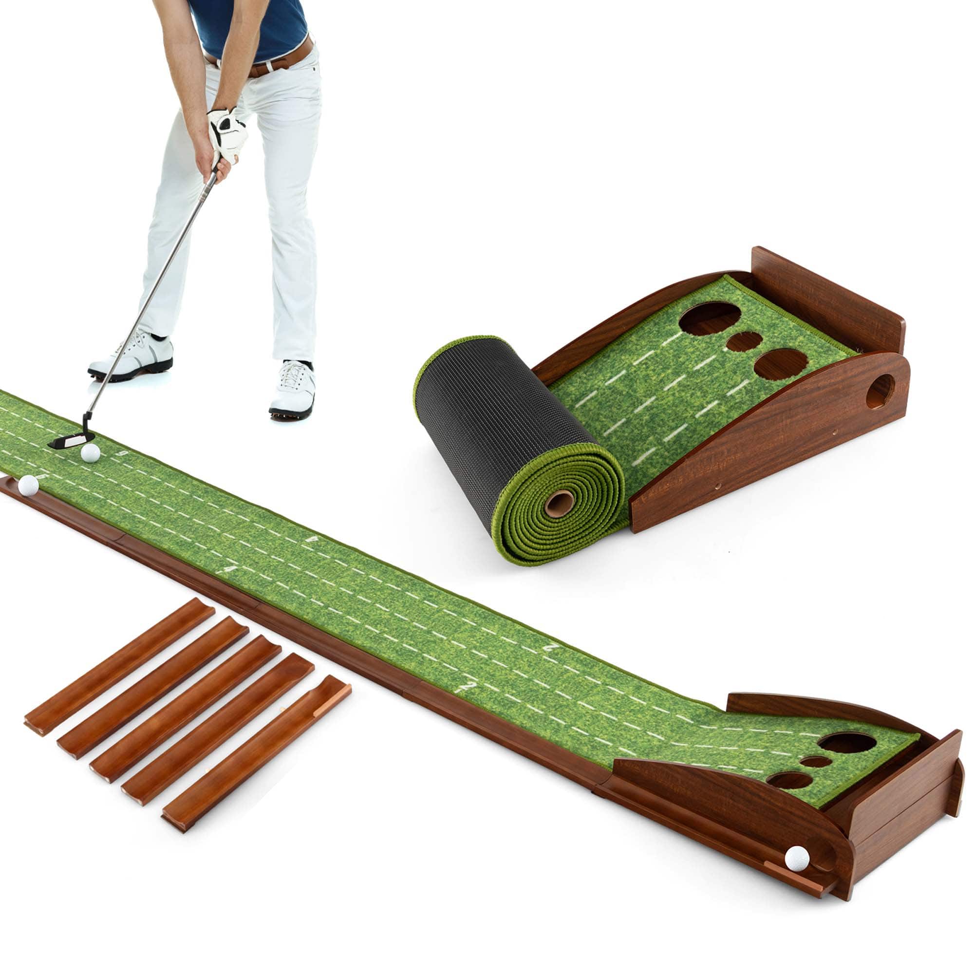 Costway - Putting Practice Golf Putting Mat with Auto Ball Return and 3 Hole Sizes - Green