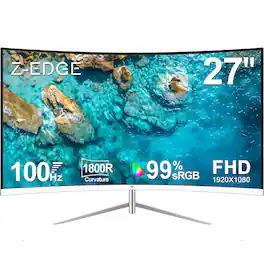 Z-Edge - 27" 1080P Full HD 1920 x 1080 100Hz Curved Monitor, HDMI + VGA, Eye Care Technology - White