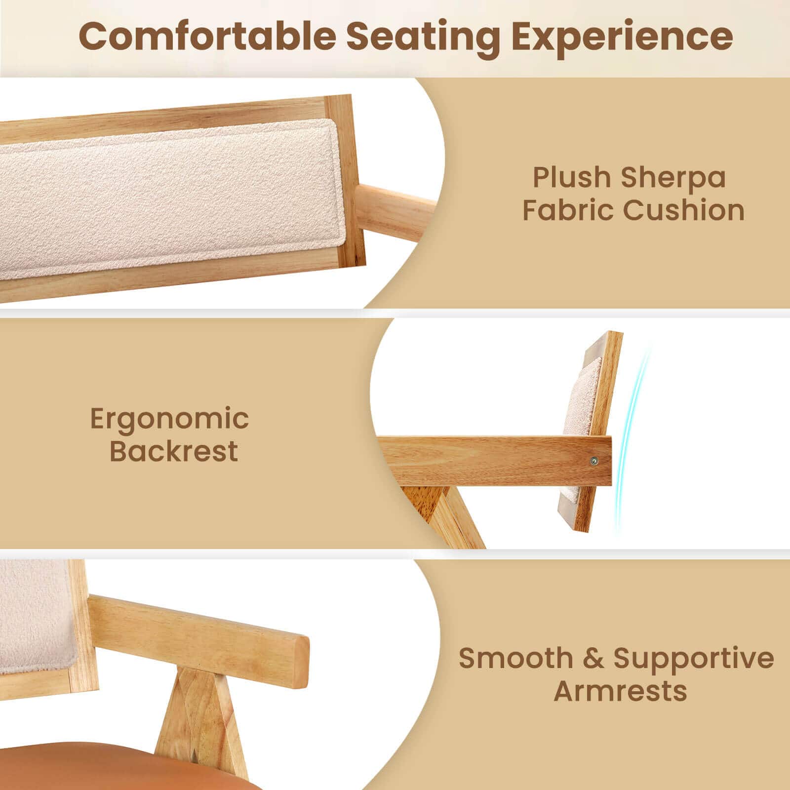 Comfortable Seating Experience: Plush Sherpa Fabric Cushion, Ergonomic Backrest, Smooth & Supportive Armrests.