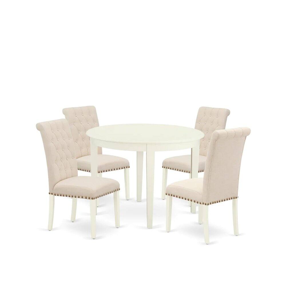 East West Furniture - Dining Room Set Linen White - Brown