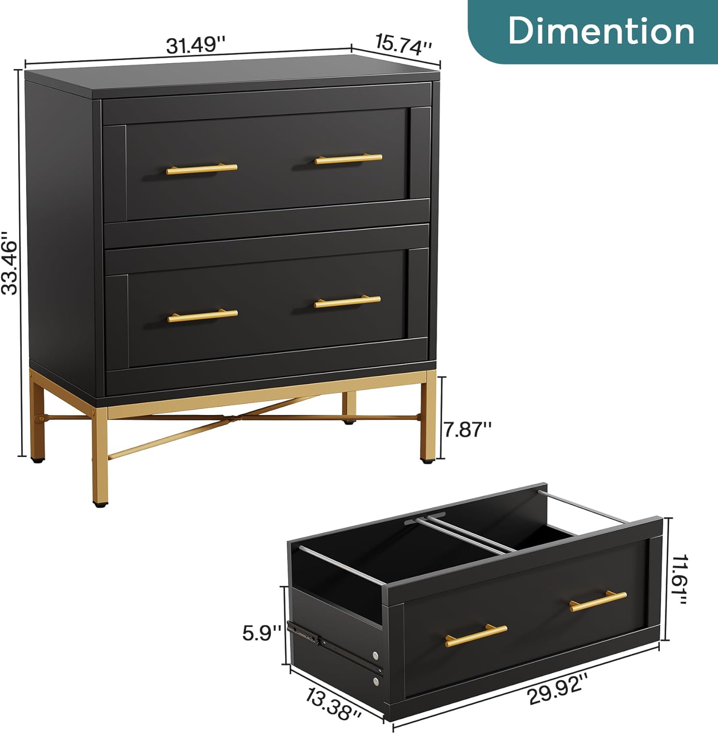 31.49" 15.74"  
Dimension  
33.46" 7.87" 5.9" 11.61" 13.38" 29.92"