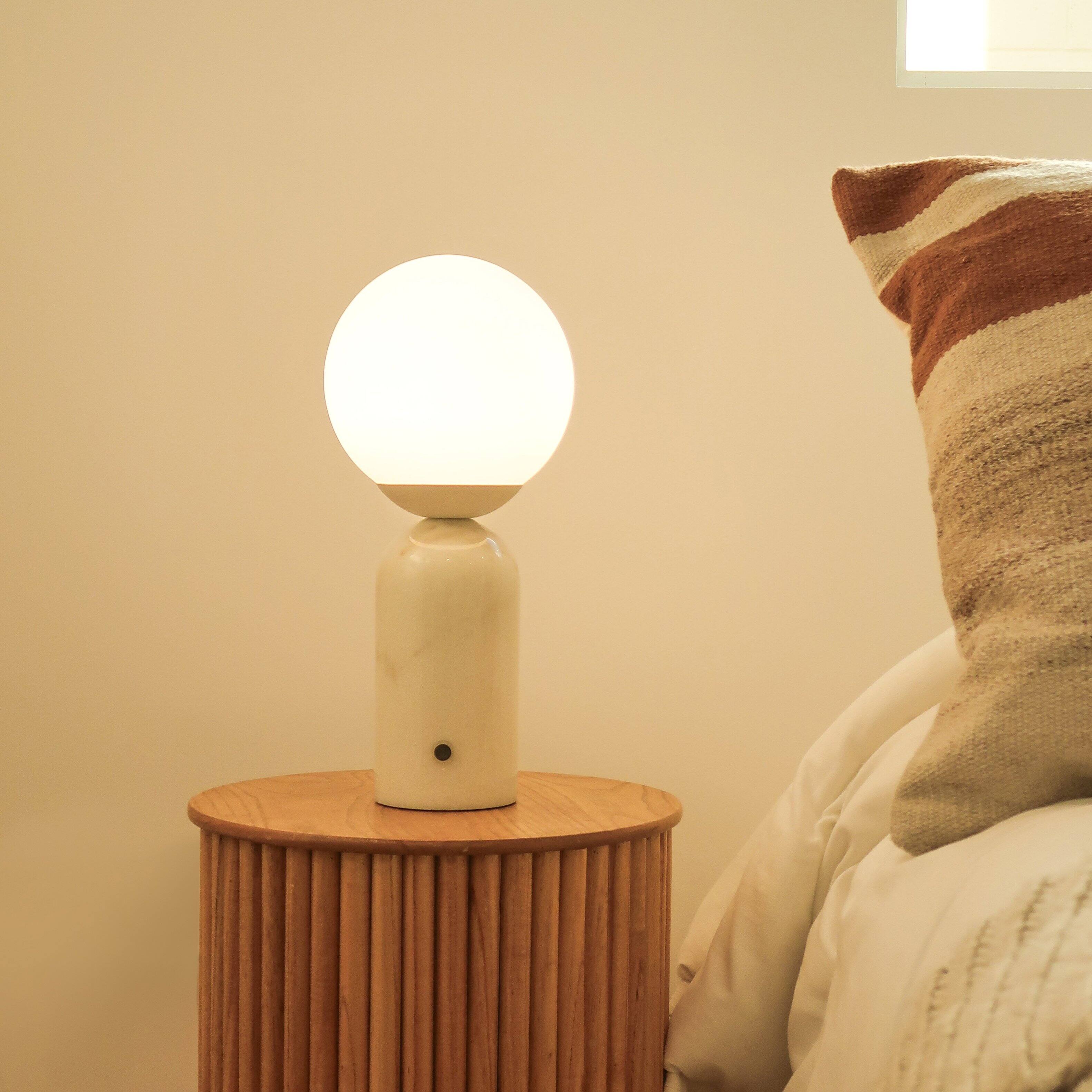 Alt View 6. Brightech - Mila Tall LED Modern Contemporary Round Globe Dimmable Bedside Nightstand Desk Lamp with Frosted White Glass Shade - Glossy White Marble.