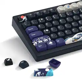 Womier - PBT Keycaps, Kanagawa Theme MOA Keycaps forMost US Layout Cherry MX Switch Mechanical Keyboard - Black