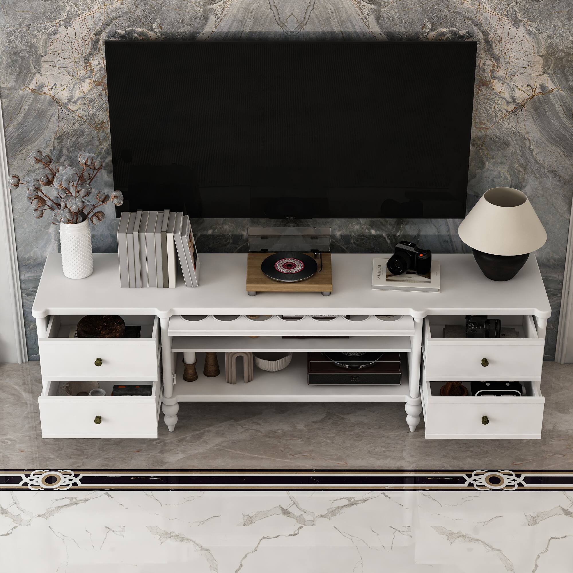 Alt View 10. Famapy - Famapy European - Style TV Stand: Ornate Design & Timeless Elegance - White.