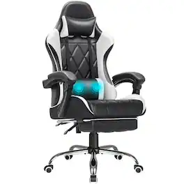 Homall - Gaming Chair Massage Office Chair Computer Racing Chair High Back PU Leather Chair with Footrest - White