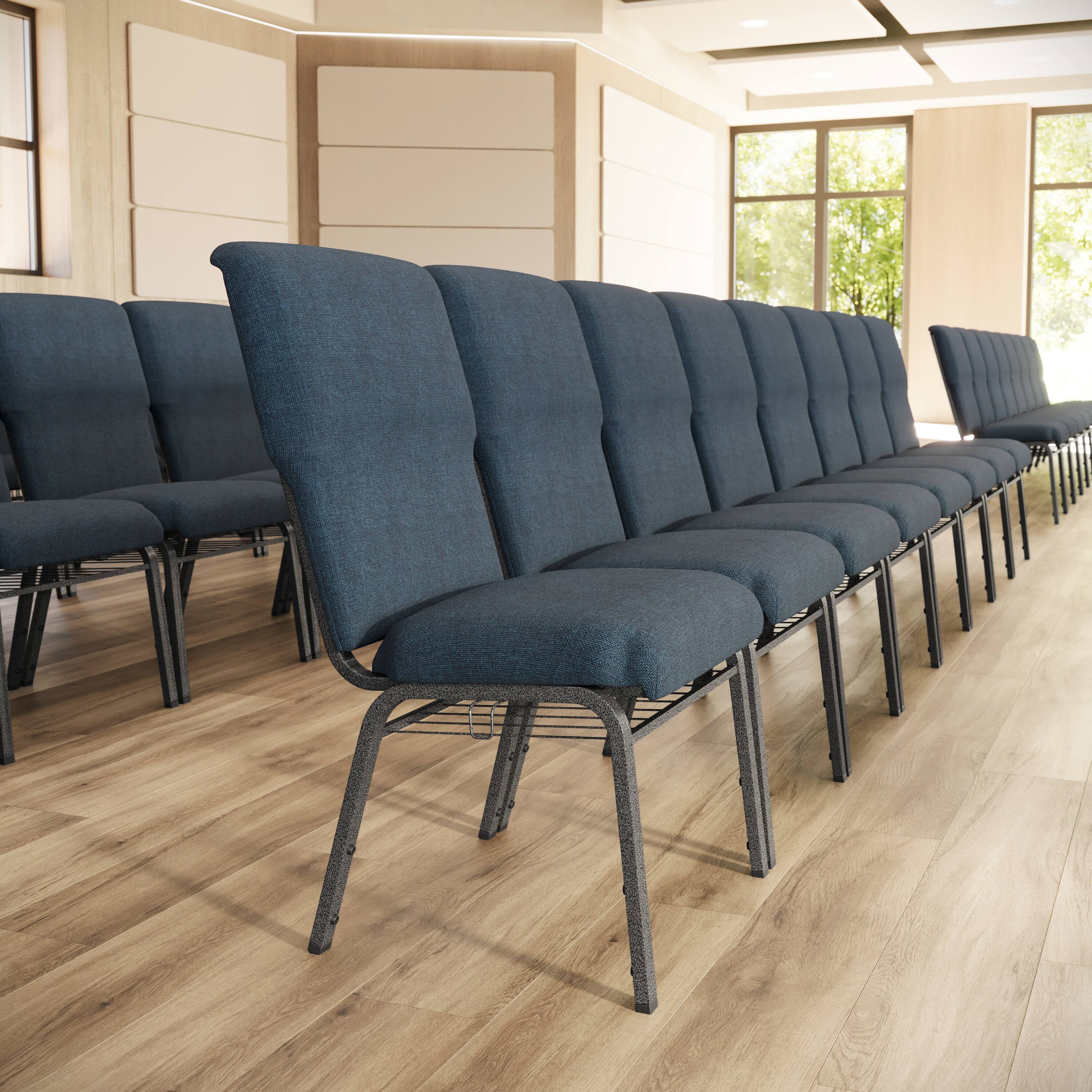 Alt View 1. Emma + Oliver - Discount Church Chair - 21 in. Wide - Navy Fabric/Silver Vein Frame.