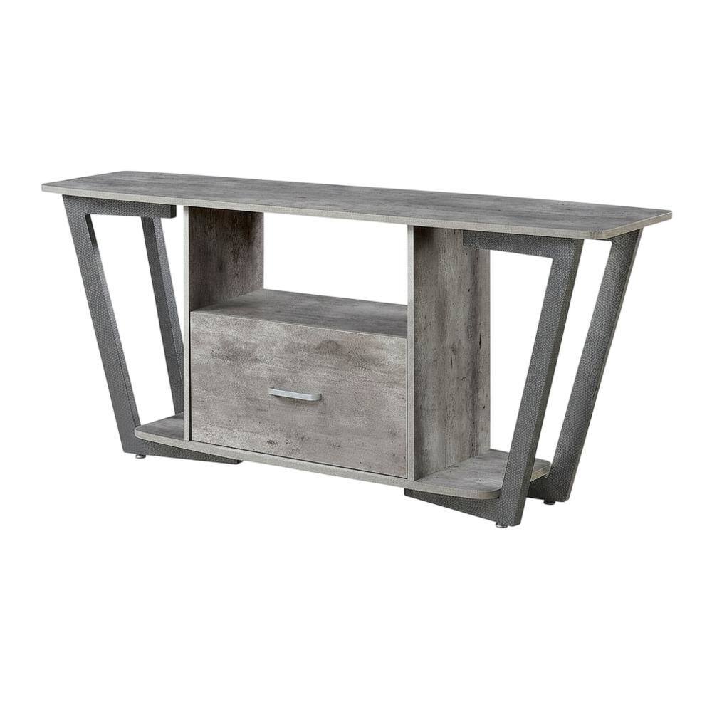 Front. FurniFact - Gray TV stand with single drawer and shelf for 65-inch TVs, powder-coated metal - Brown.