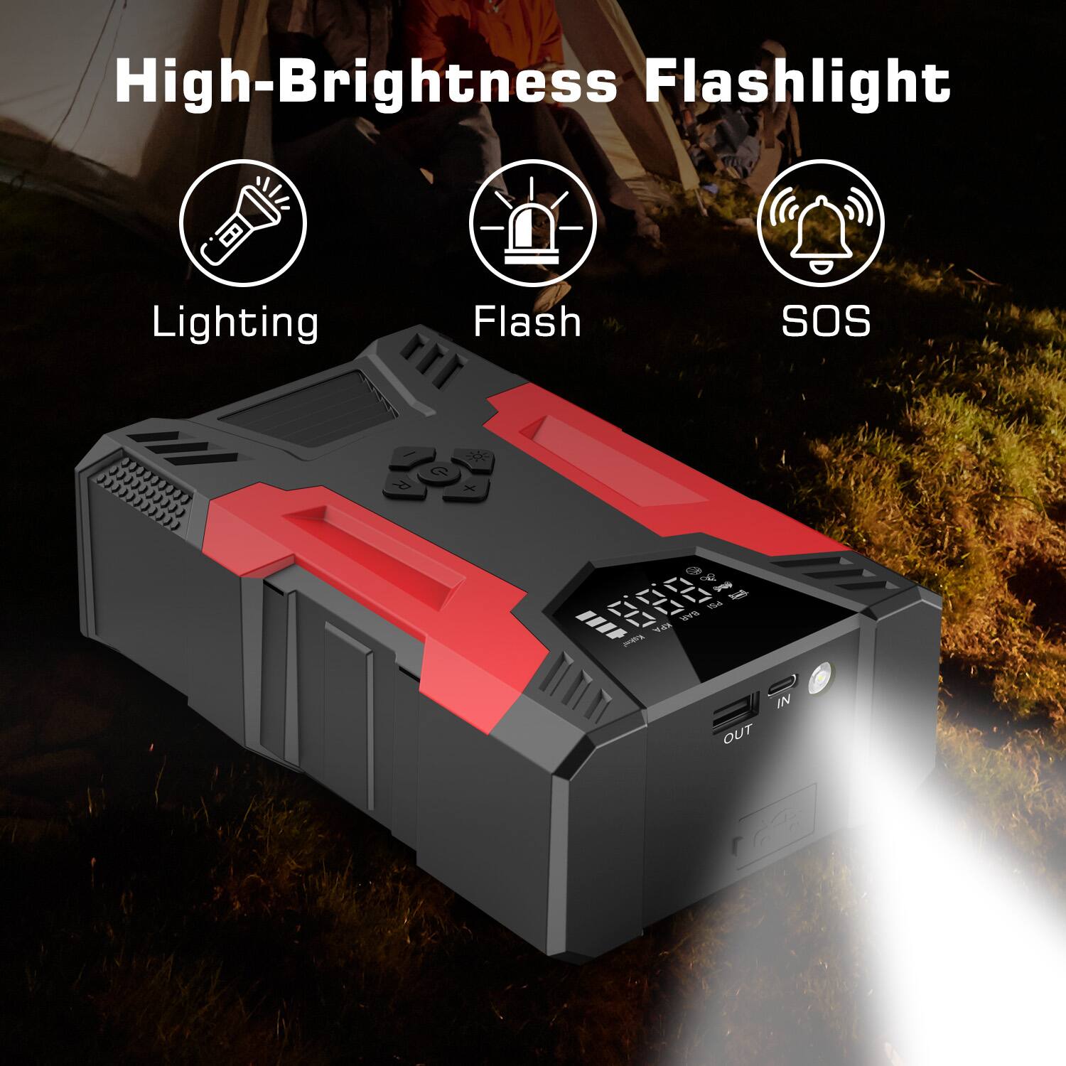 High-Brightness Flashlight, Lighting, Flash, SOS, IN, OUT
