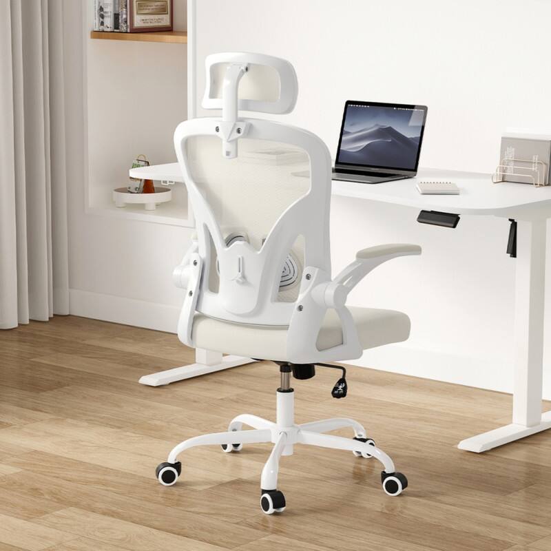 Alt View 5. HTUTWOO - Ergonomic Office Chair with Adjustable Lumbar Support & Headrest, Space-Saving Flip-Up Armrests for Home Office,Gaming - White.