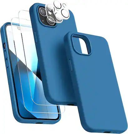 Front. Entronix - Entronix 5-in-1 Protection Bundle for iPhone 14 Plus - Liquid Silicone Case & Accessories - Aqua.
