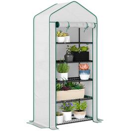 Outsunny - 5 Tier Mini Greenhouse, 76" x 35.4" x 19.3" Small Portable Greenhouse with Reinforced PE Cover, Roll-Up Zippered Door