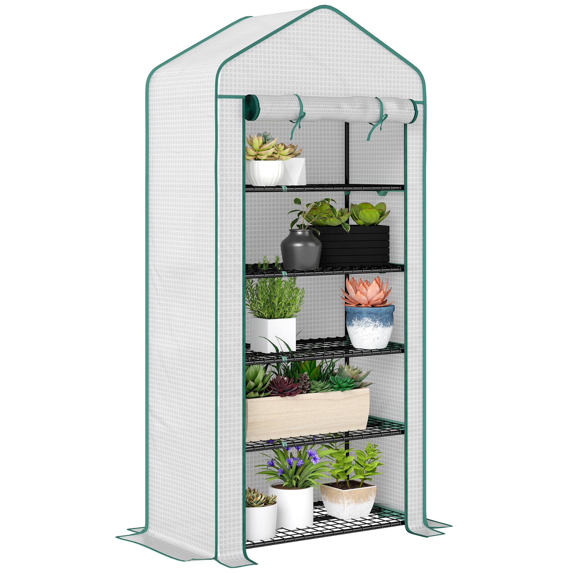 Front. Outsunny - 5 Tier Mini Greenhouse, 76" x 35.4" x 19.3" Small Portable Greenhouse with Reinforced PE Cover, Roll-Up Zippered Door.