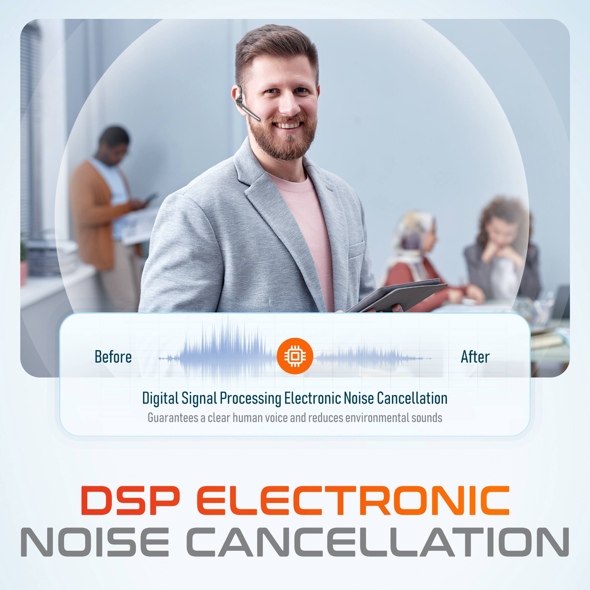 Before After  
Digital Signal Processing Electronic Noise Cancellation  
Guarantees a clear human voice and reduces environmental sounds  

DSP ELECTRONIC NOISE CANCELLATION