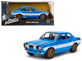 Jada - 1970 Brian's Ford Escort Blue with White Stripes "Fast & Furious" Movie 1/24 - Blue and White