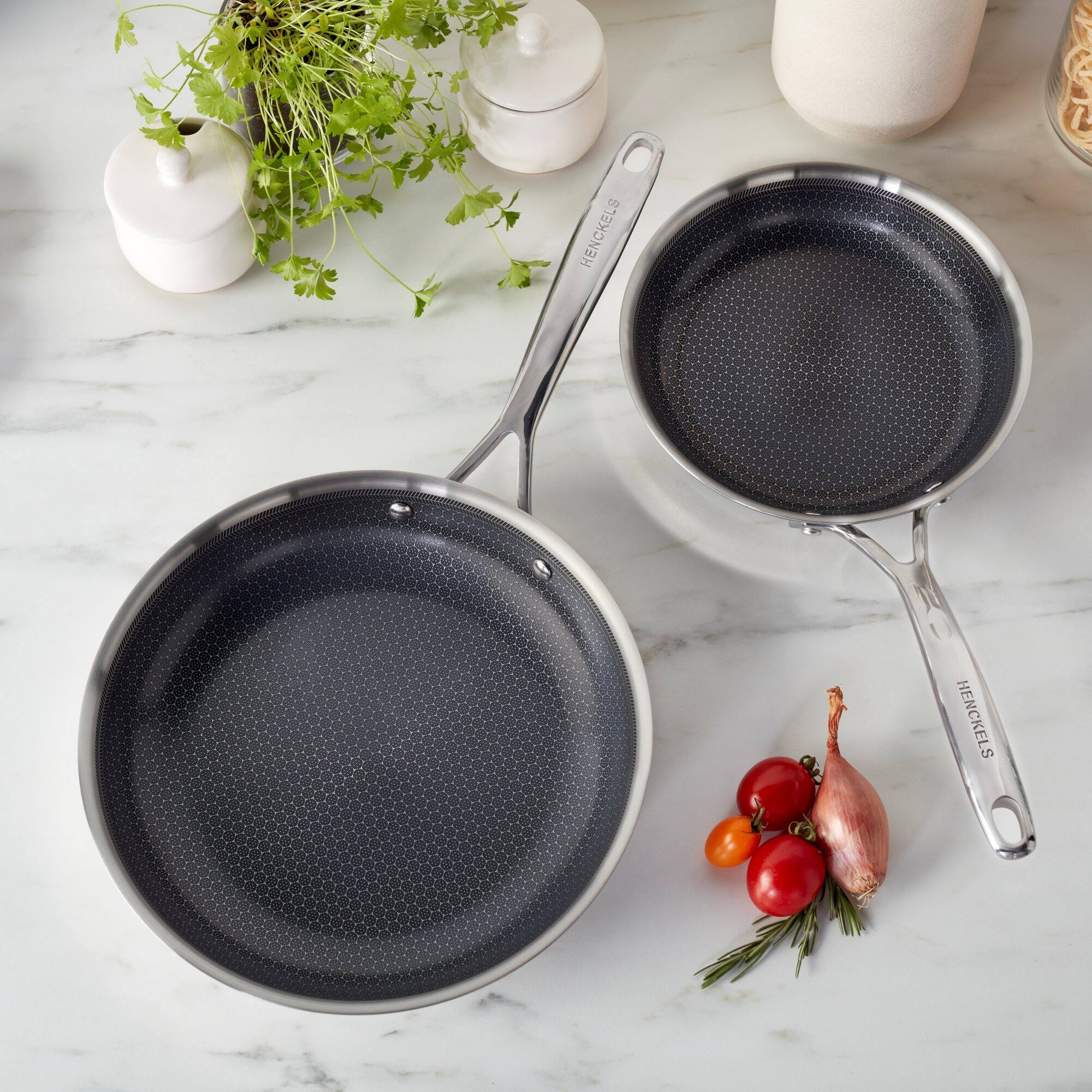 Alt View 3. Henckels - Henckels Paradigm Ceramic 2-pc Stainless Steel Dual Performance Fry Pan Set - Stainless Steel.
