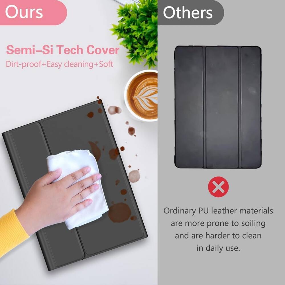 **Ours:**
- Semi-Si Tech Cover
- Dirt-proof + Easy cleaning + Soft

**Others:**
- Ordinary PU leather materials are more prone to soiling and are harder to clean in daily use.