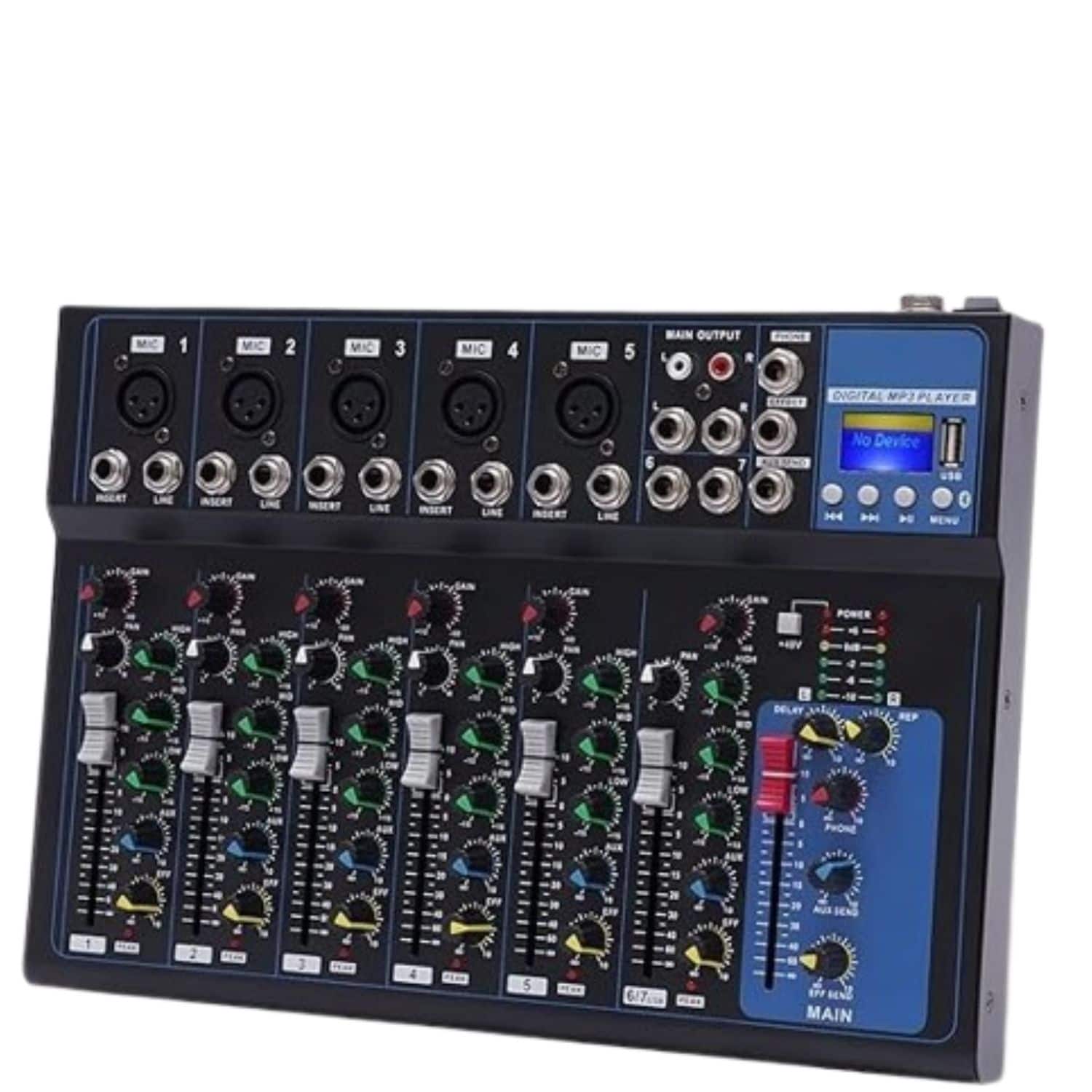 Stock Preferred - 7-Channel Bluetooth Portable Audio Mixer with USB DJ Sound Mixing Console - Black