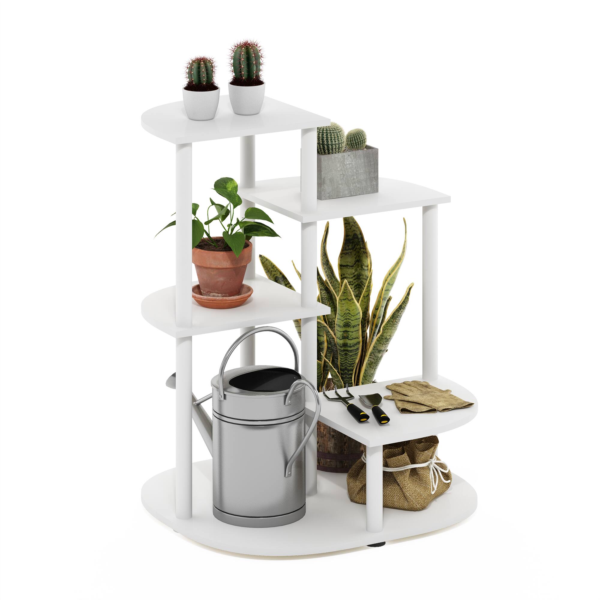 Alt View 3. Furinno - Celuka 4-Tier Indoor Outdoor Potted Plant Stand Holder for Multiple Plants - White/Virgin White.