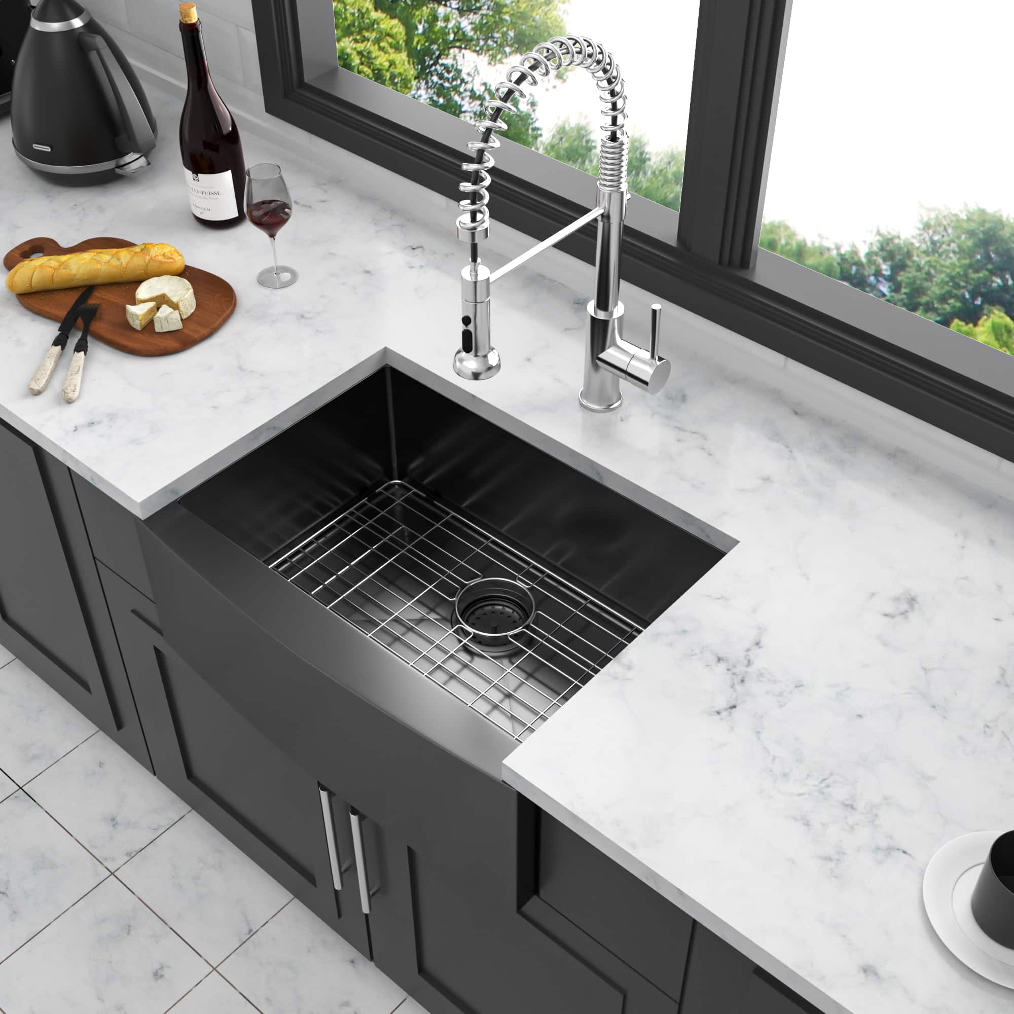 Siljoy - 24" x 21" x 10" Farmhouse Sink - 24 Inch Kitchen Sink Stainless Steel 16 gauge Apron Front Kitchen Sink - Gunmetal Black