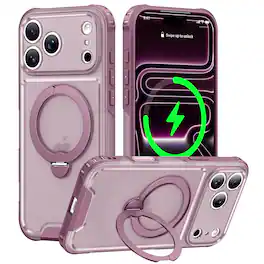 Dteck - For iPhone 18 Pro Max Shockproof Rugged Matte 360° Ring Kickstand Translucent Case Compatible With Magsafe Accessories - Winered