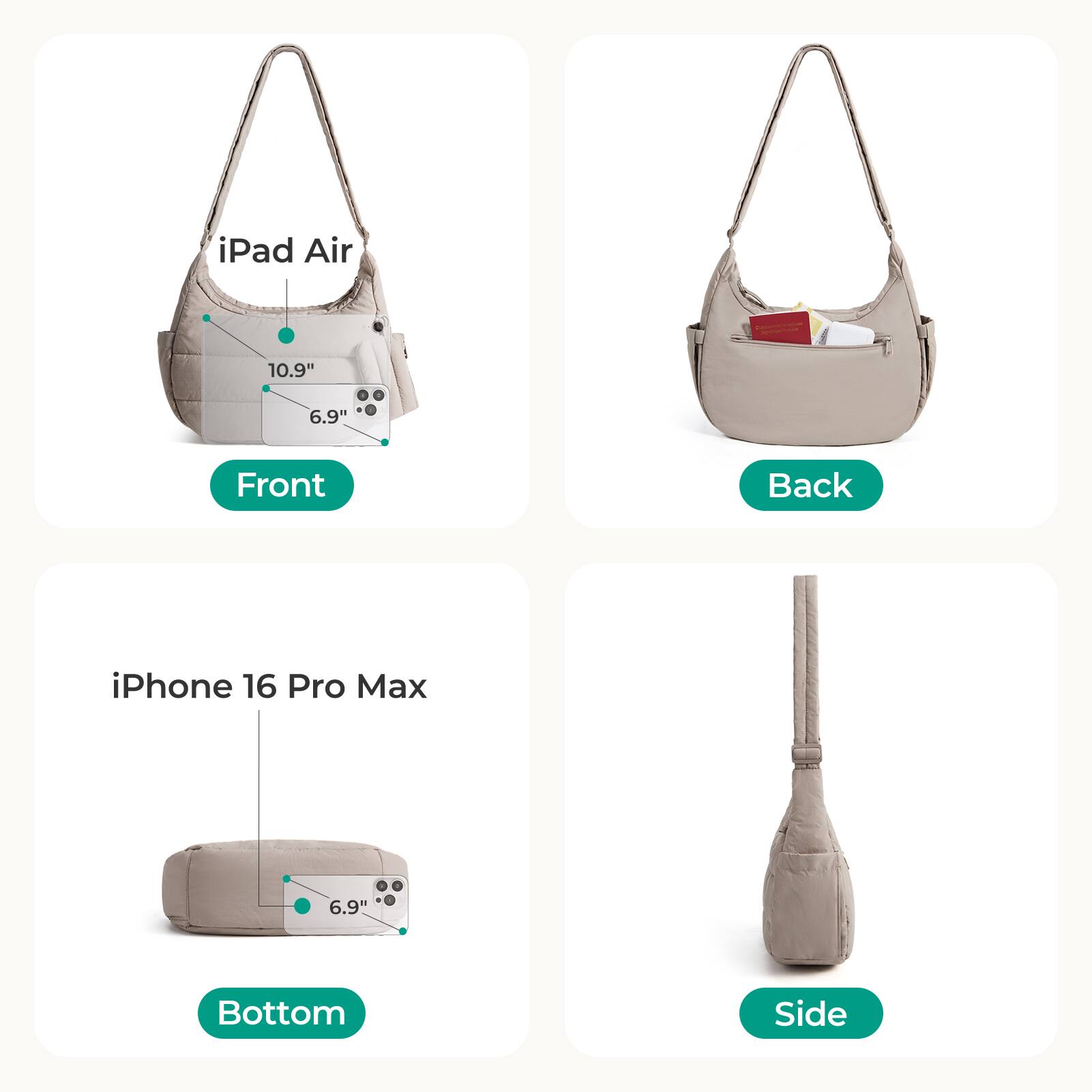 iPad Air  
10.9"  
6.9"  
Front  
Back  

iPhone 16 Pro Max  
6.9"  
Bottom  
Side