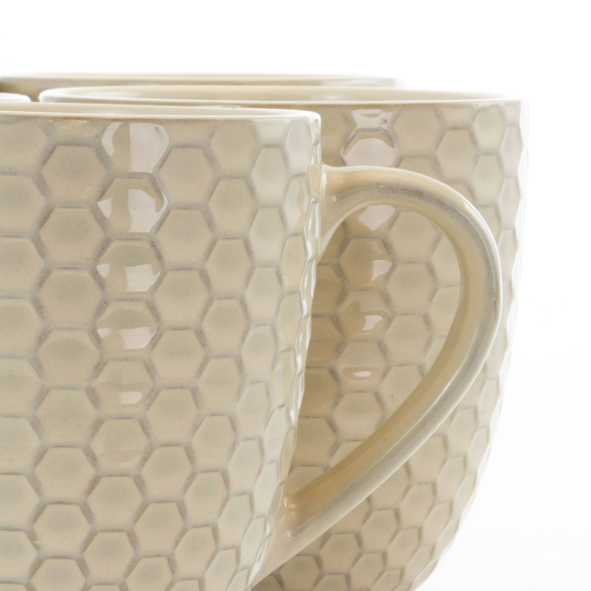 Alt View 4. Elama - Elama Honeycomb 6 Piece 15 Ounce Round Stoneware Mug Set in Cream - Cream.