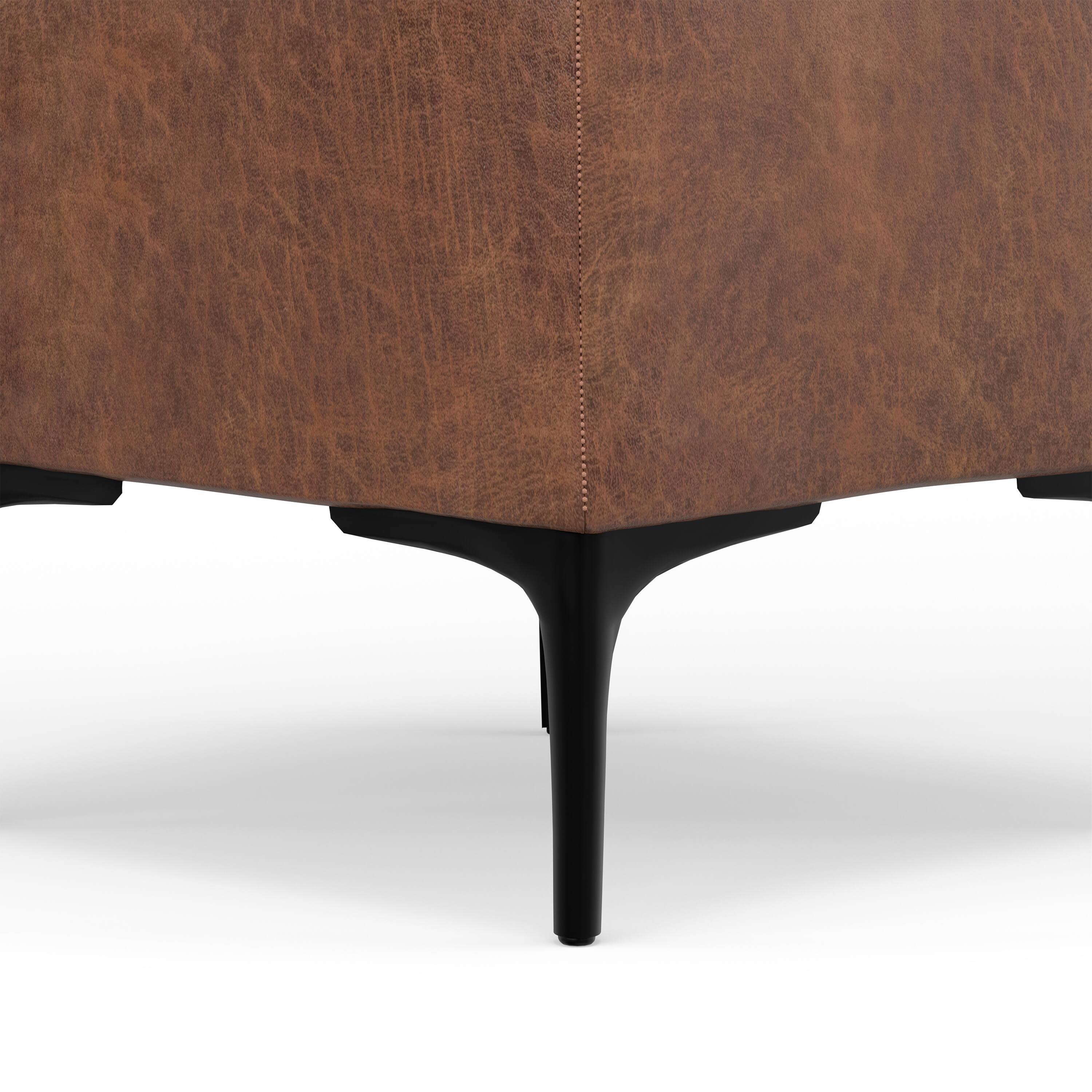 Alt View 6. Simpli Home - Natasha 18 inch Square Mid Century Storage Ottoman with Tray in Distressed Saddle Brown  Vegan Faux Leather, Assembled - Distressed Saddle Brown.