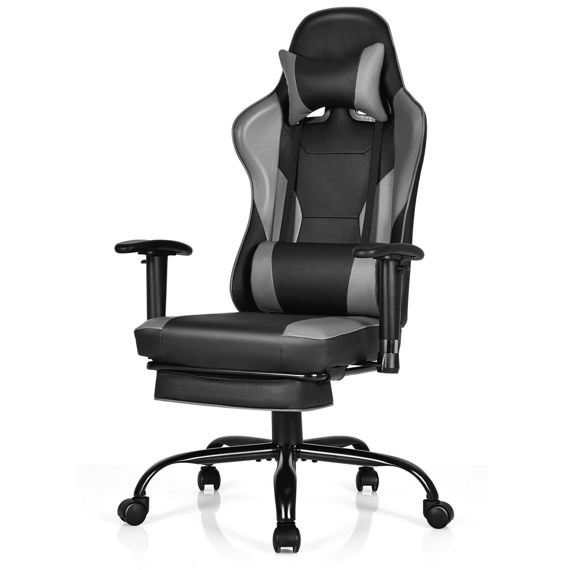 Alt View 3. Gymax - Gymax Massage Gaming Chair Racing Computer Task Chair Recliner w/Footrest Grey - Black,Grey.