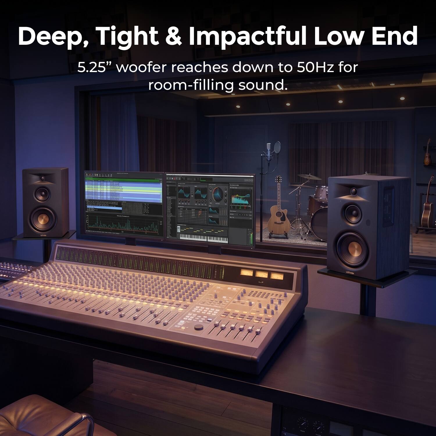 Deep, Tight & Impactful Low End  
5.25" woofer reaches down to 50Hz for room-filling sound.
