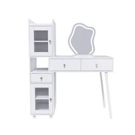 Ecooso - LED Mirror Vanity Desk with 3 Drawers, 2 Open Shelves, 4 Hidden Cabinets, 3 Adjustable Lighting Modes - White