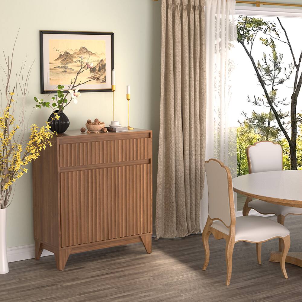 Back. Koligey - 38" Tall 2 - Door Accent Cabinet With Adjustable Shelf, Waveform Fluted Panel - brown.