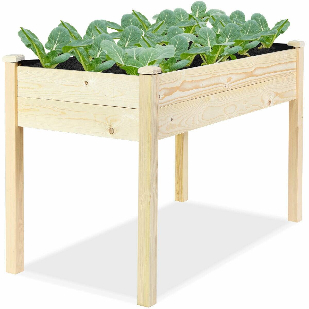 Angle. SlickBlue - Wooden Raised Garden Planter for Vegetables and Herbs, Elevated Outdoor Grow Bed - Wood color.