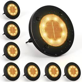 Oumilen - 8-Pack 8LED Black Half Honeycomb Solar Ground Lights Warm White IP65 Waterproof