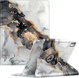 Fintie - 360 Degree Rotating Case for iPad Pro 13-inch (M5) 2025 / (M4) 2024, Landscape & Portrait Viewing, Shockproof Cover - Cloudy Marble