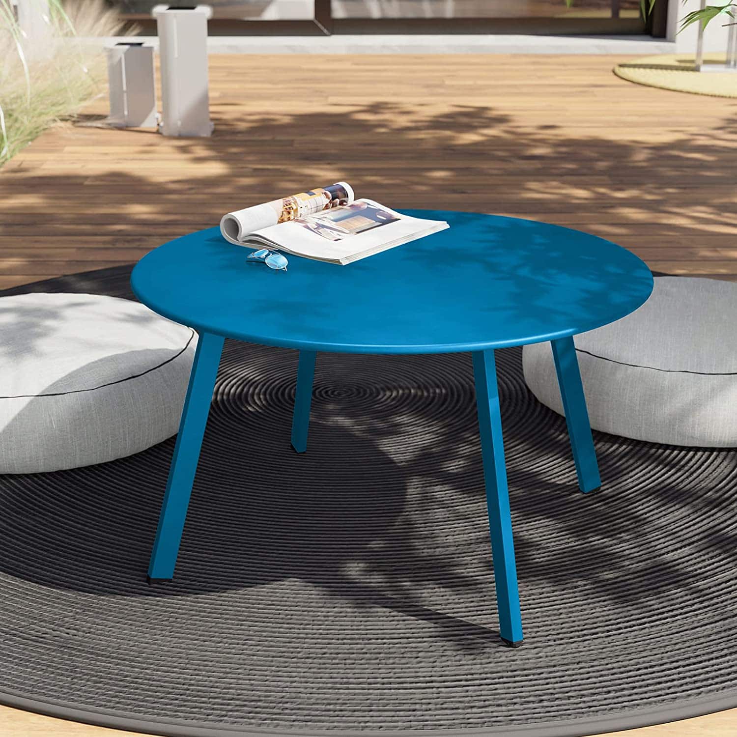 DOMETOUR - Round Coffee Table Patio Side Table - Blue