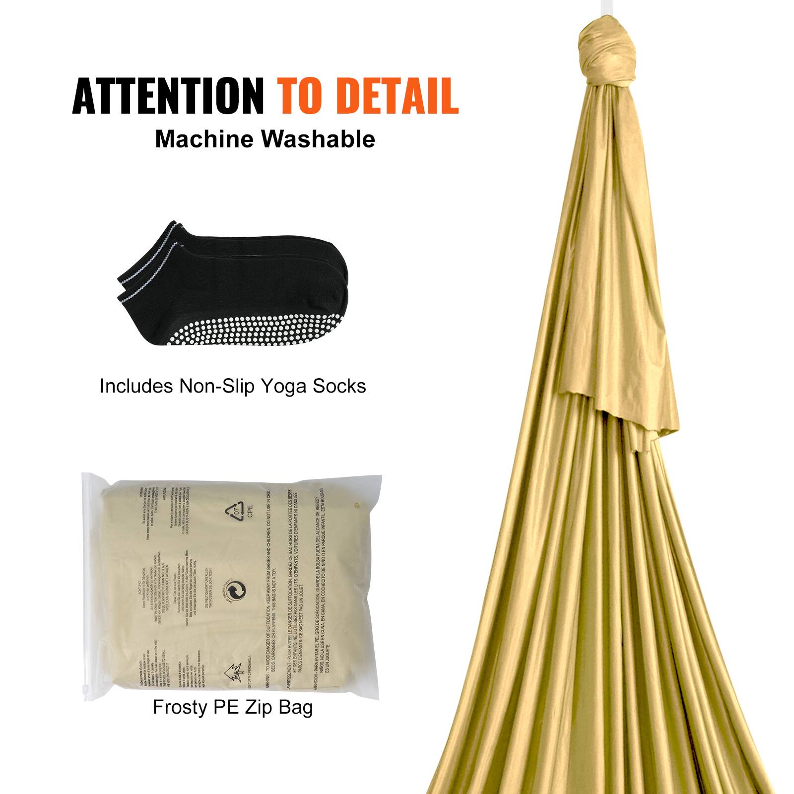 ATTENTION TO DETAIL  
Machine Washable  

Includes Non-Slip Yoga Socks  

Frosty PE Zip Bag