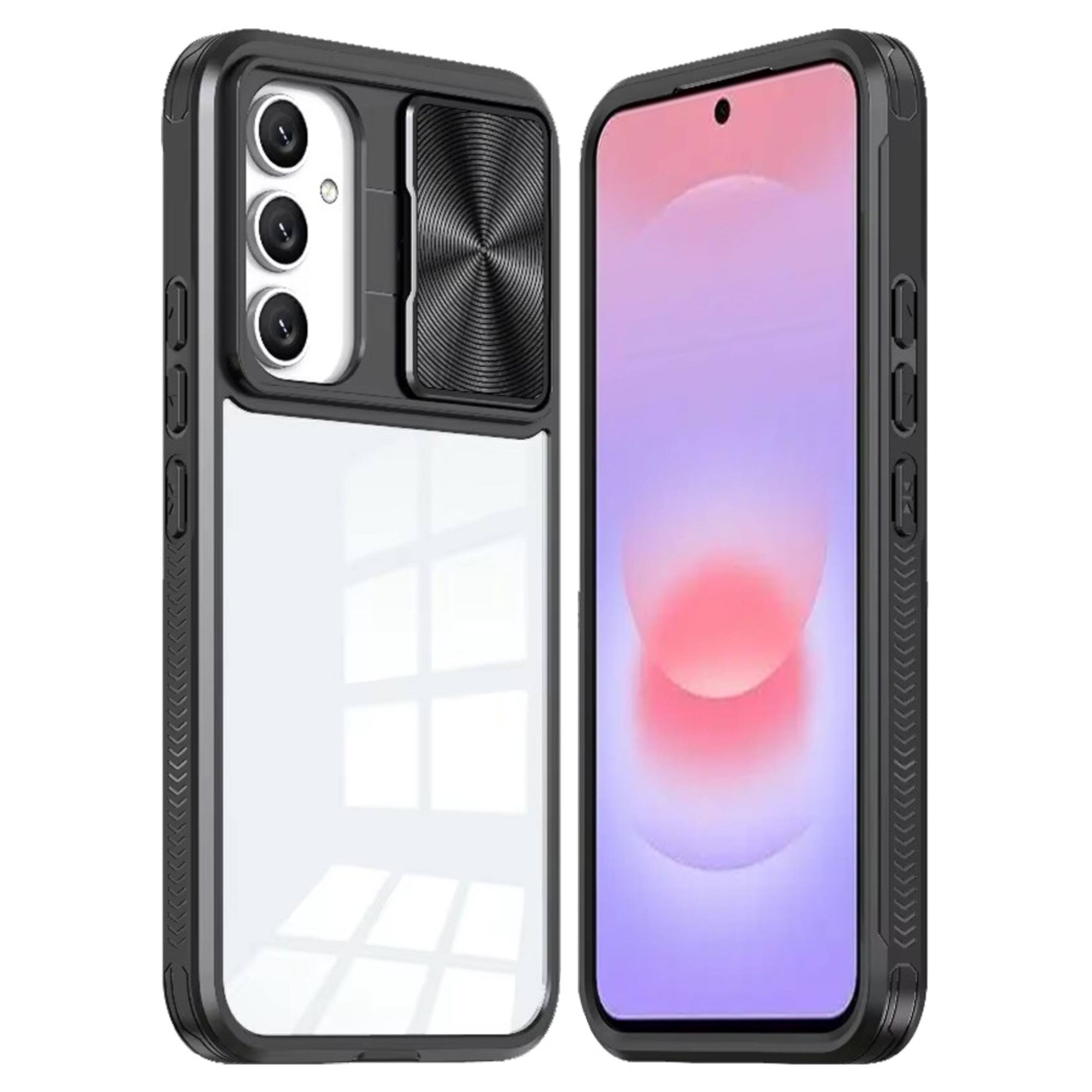 Angle. Kitcheniva - Heavy-Duty Rear Lens Slider Rugged Hybrid Case With Tempered Glass For Samsung Galaxy A37 Black - Black.