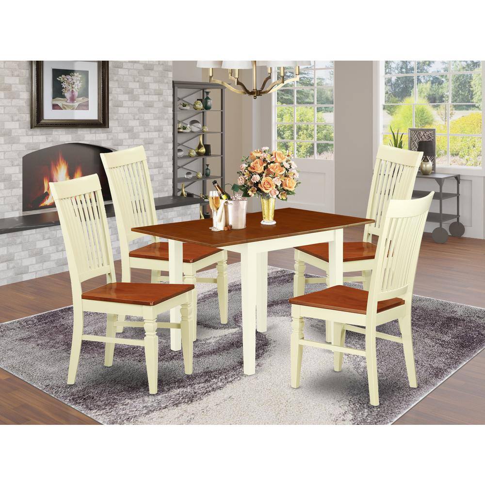 Left. East West Furniture - Dining Room Set Buttermilk & Cherry - Brown.