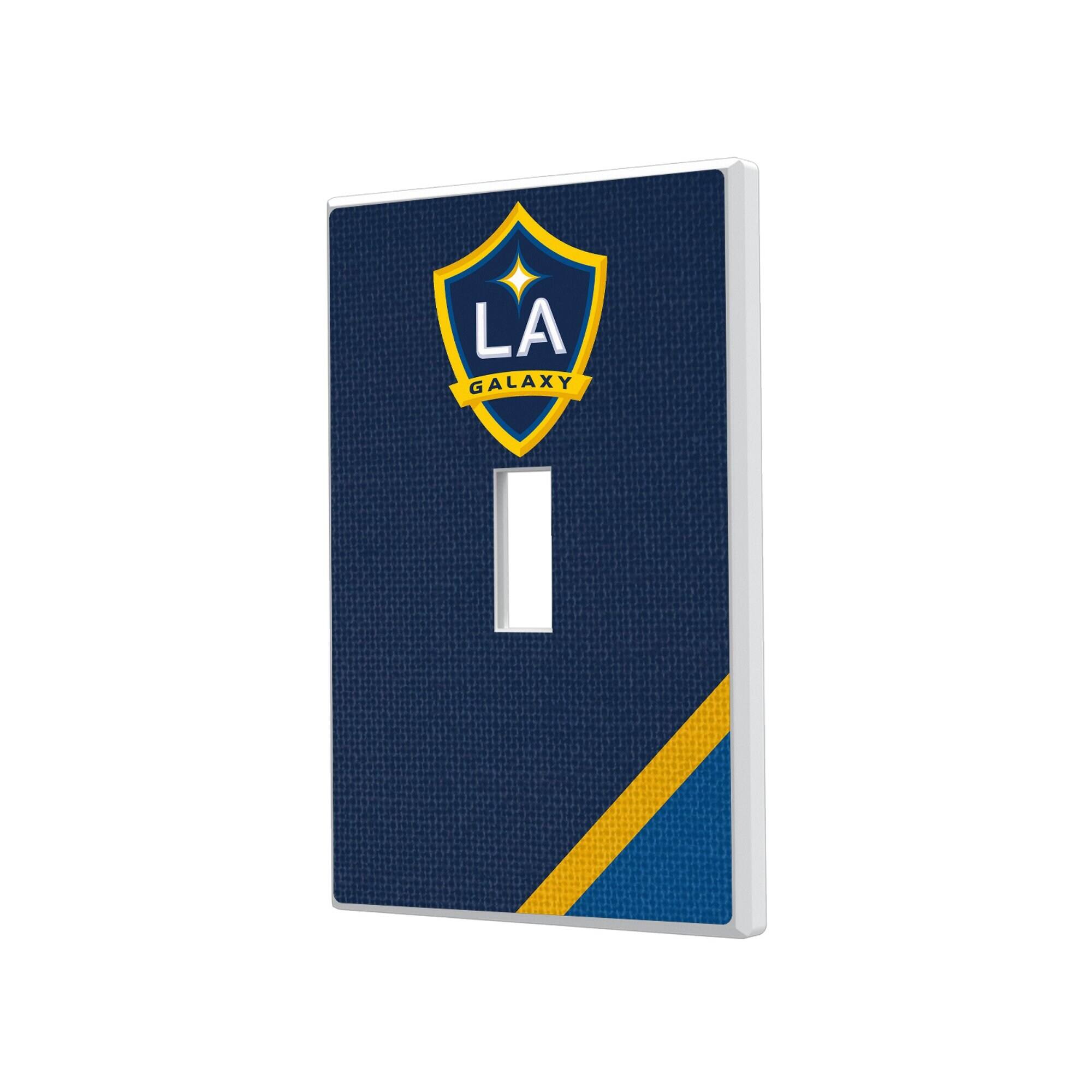 Front. Keyscaper - LA Galaxy Diagonal Stripe Design Single Toggle Lightswitch Plate - Multicolor.